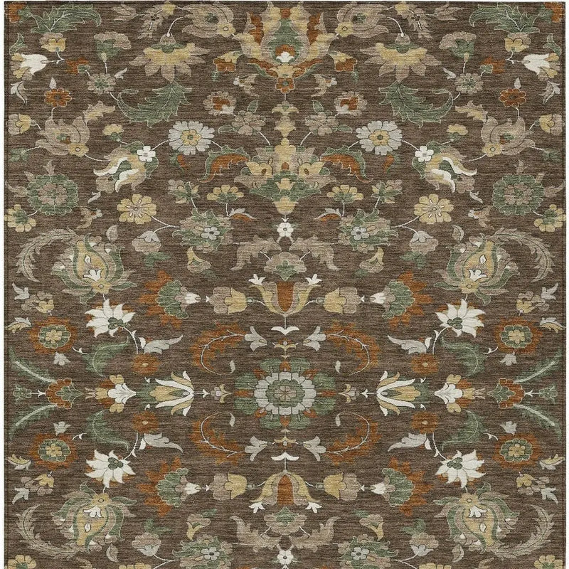 9' X 12' Chocolate And Charcoal Floral Medallion Washable Indoor Outdoor Area Rug Homeroots Outdoor