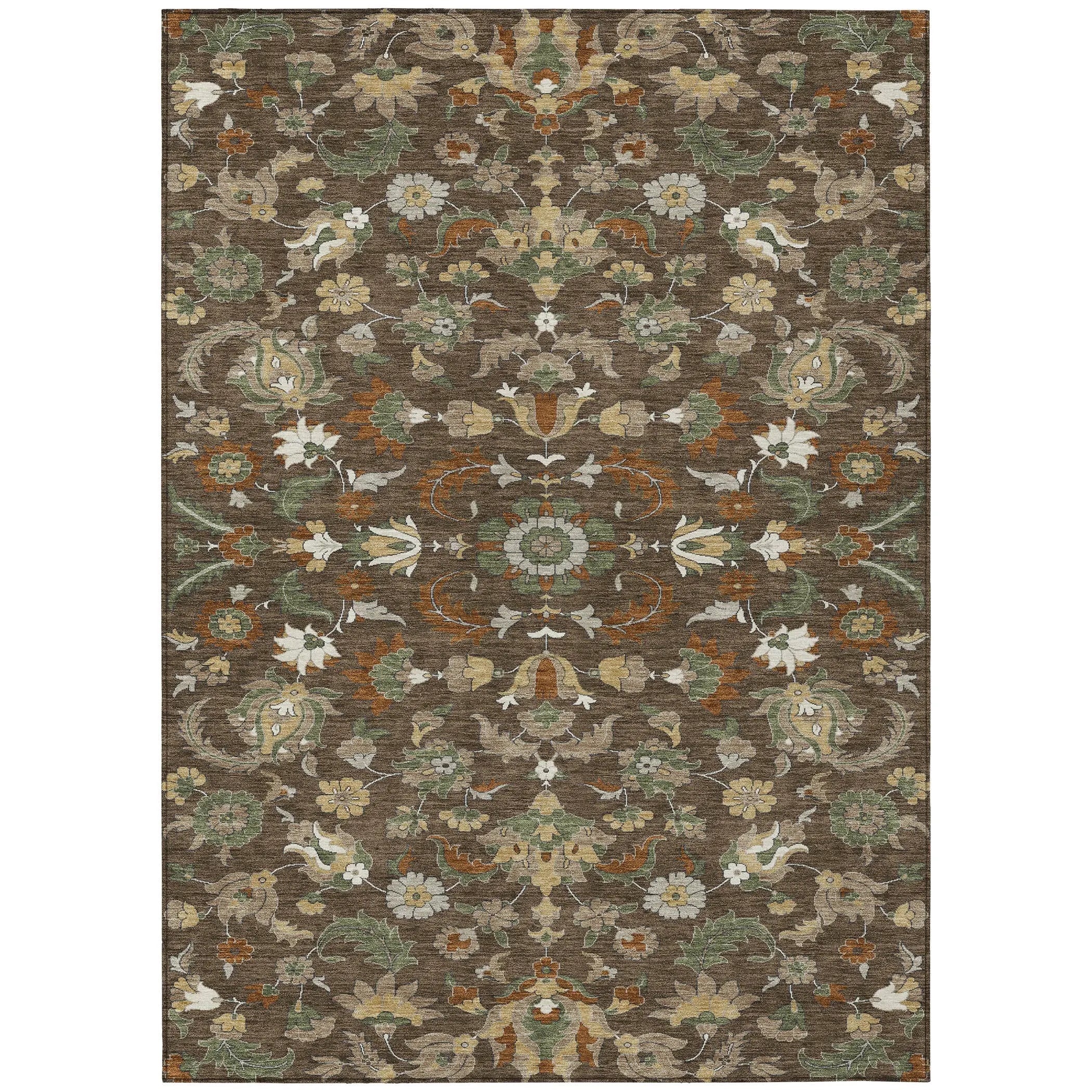 9' X 12' Chocolate And Charcoal Floral Medallion Washable Indoor Outdoor Area Rug Homeroots Outdoor
