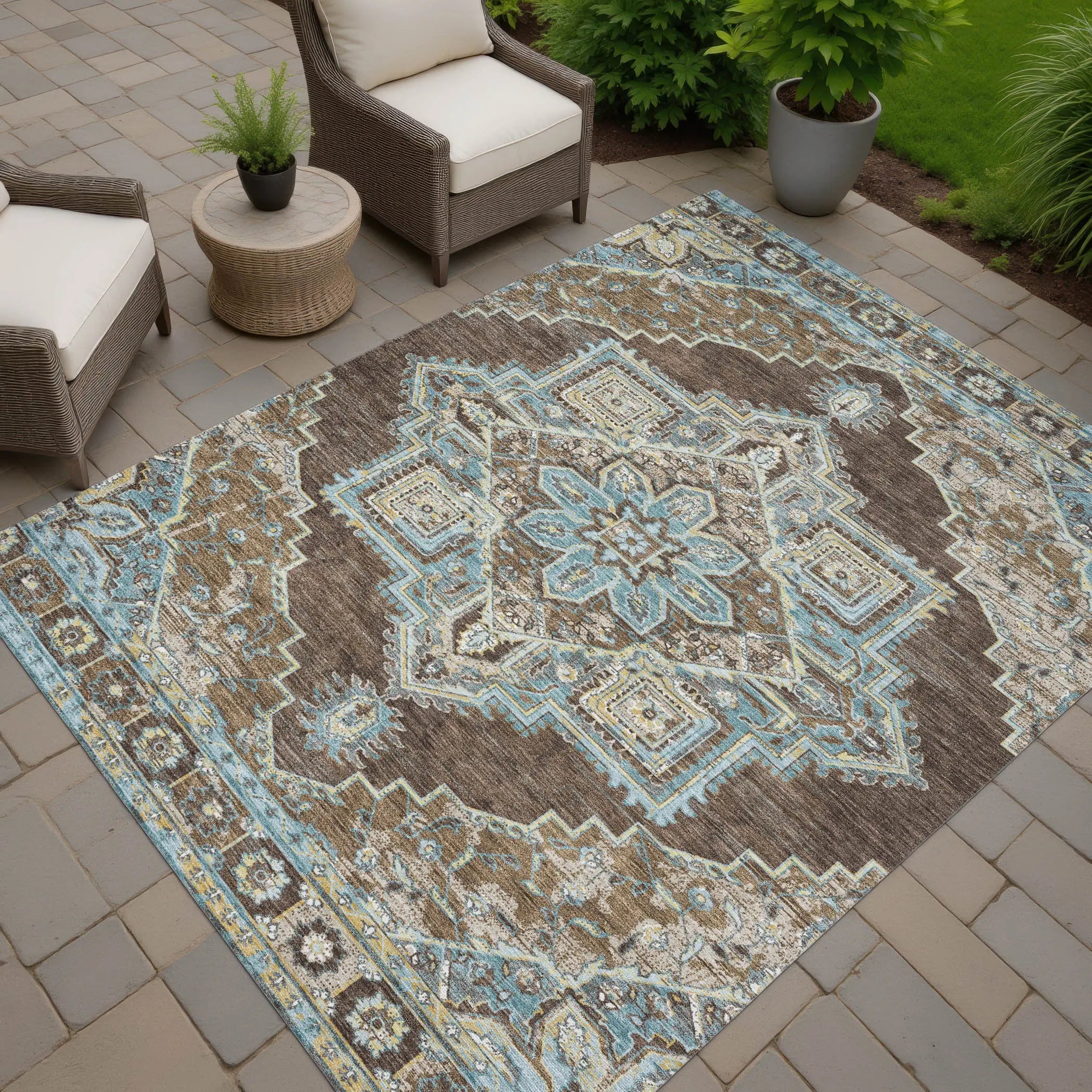 9' X 12' Chocolate And Coffee Oriental Washable Indoor Outdoor Area Rug Homeroots Outdoor