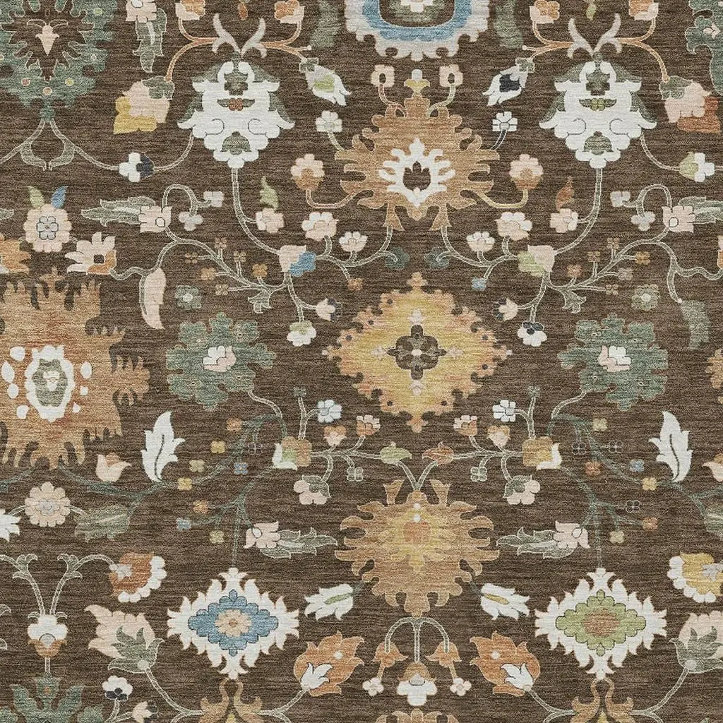9' X 12' Chocolate And Copper Floral Medallion Washable Indoor Outdoor Area Rug Homeroots Outdoor