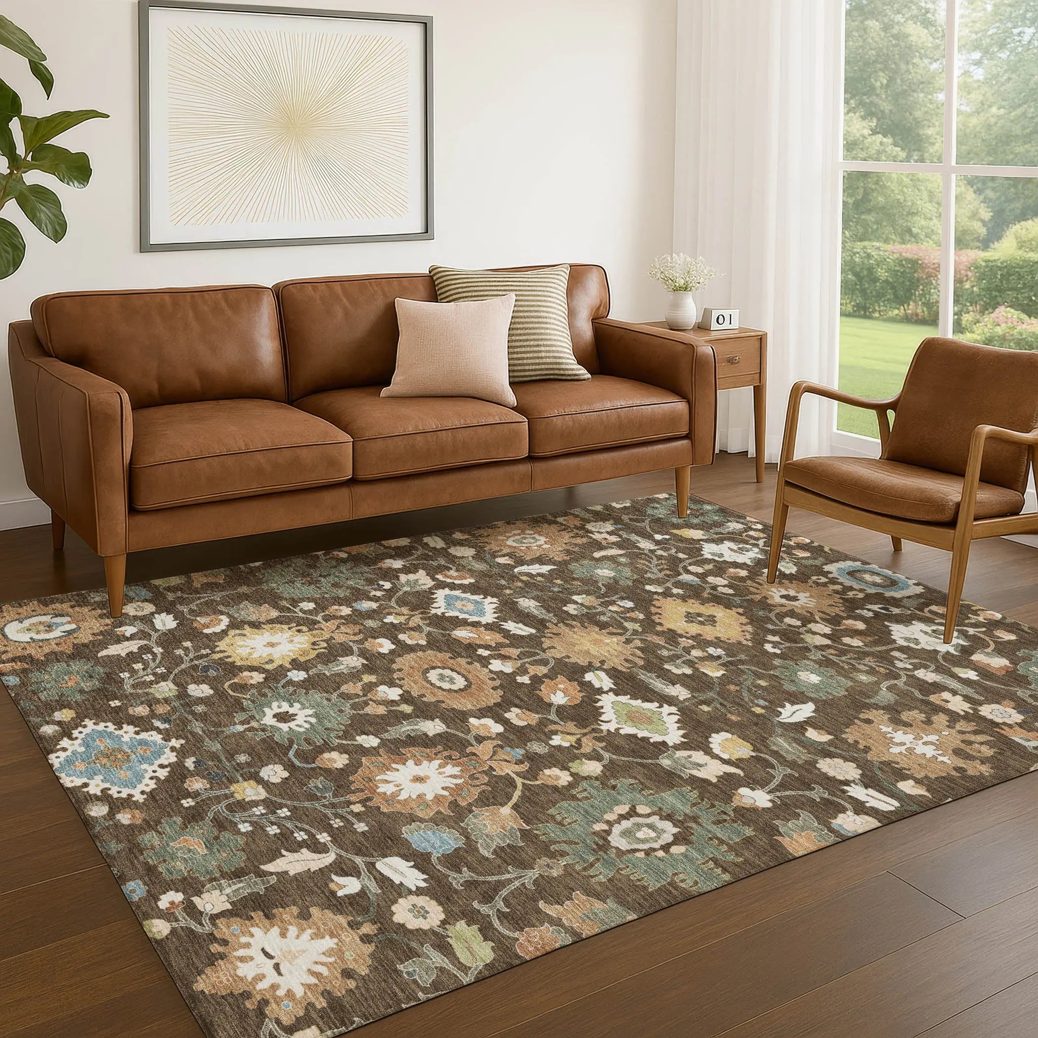 9' X 12' Chocolate And Copper Floral Medallion Washable Indoor Outdoor Area Rug Homeroots Outdoor