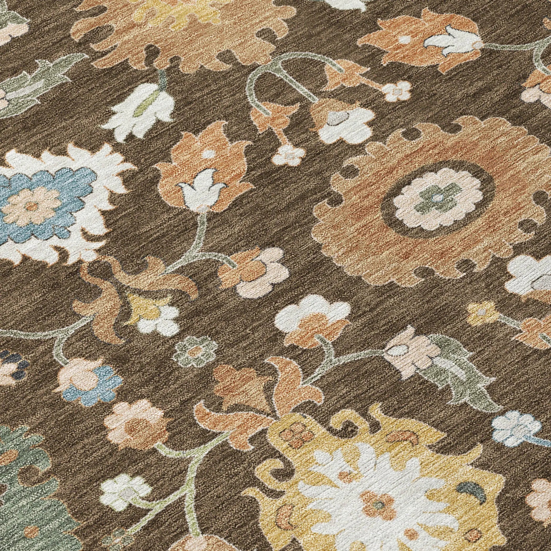 9' X 12' Chocolate And Copper Floral Medallion Washable Indoor Outdoor Area Rug Homeroots Outdoor