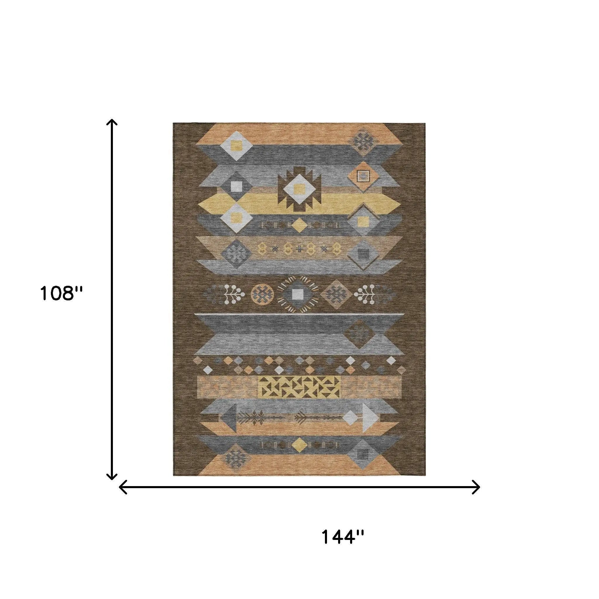 9' X 12' Chocolate And Copper Geometric Washable Indoor Outdoor Area Rug Homeroots Outdoor