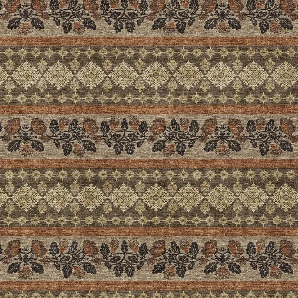 9' X 12' Chocolate And Gold Striped Washable Indoor Outdoor Area Rug Homeroots Outdoor