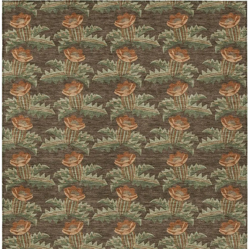 9' X 12' Chocolate And Graphite Floral Washable Indoor Outdoor Area Rug Homeroots Outdoor
