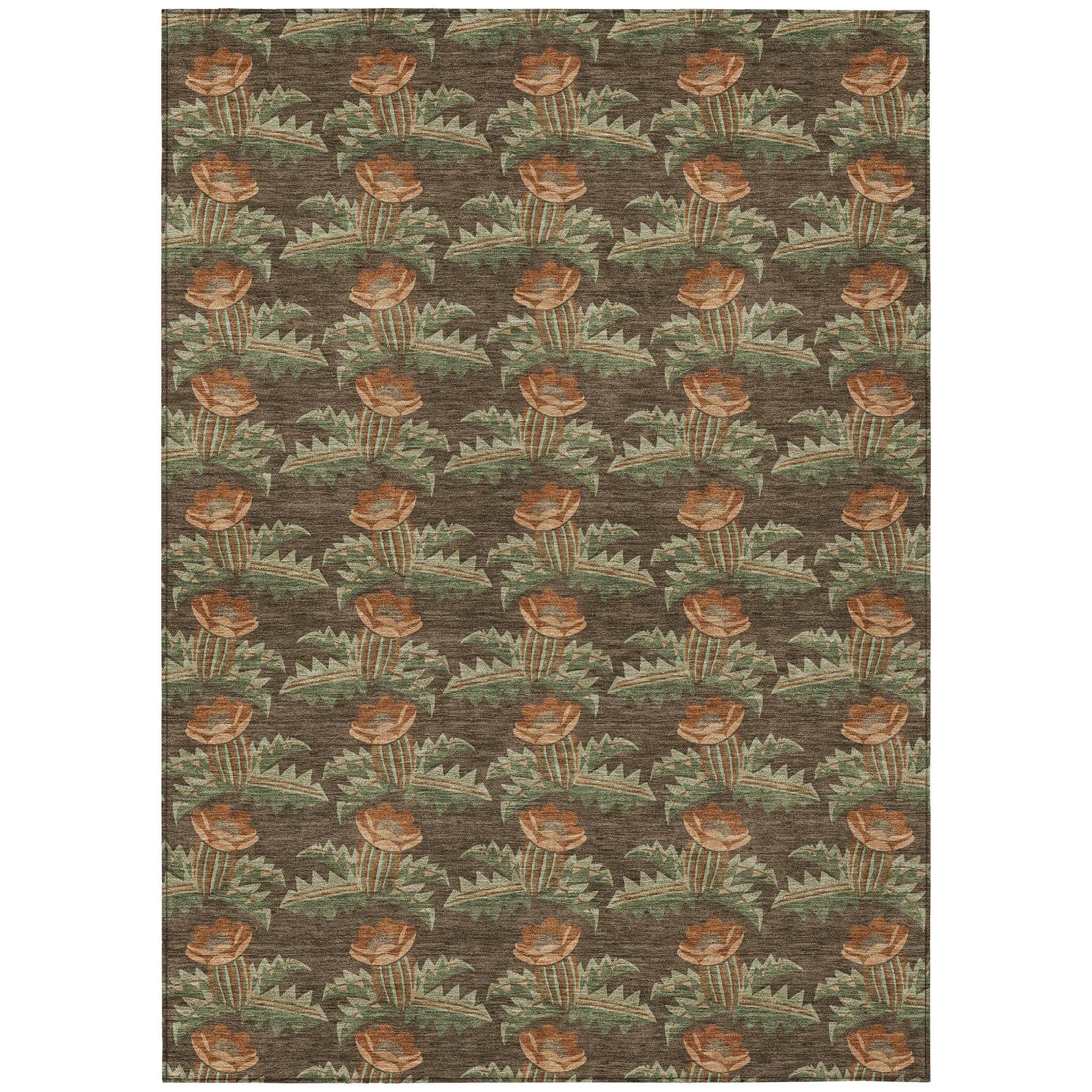 9' X 12' Chocolate And Graphite Floral Washable Indoor Outdoor Area Rug Homeroots Outdoor