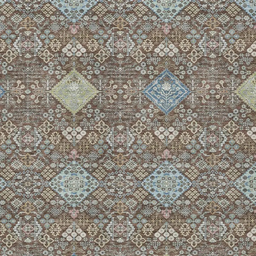 9' X 12' Chocolate And Green Oriental Washable Indoor Outdoor Area Rug Homeroots Outdoor