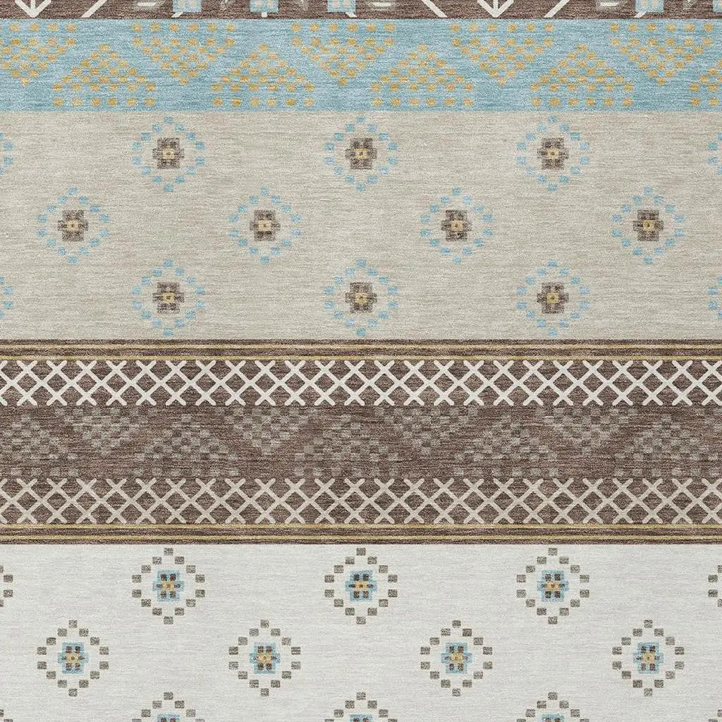 9' X 12' Chocolate And Green Striped Washable Indoor Outdoor Area Rug Homeroots Outdoor