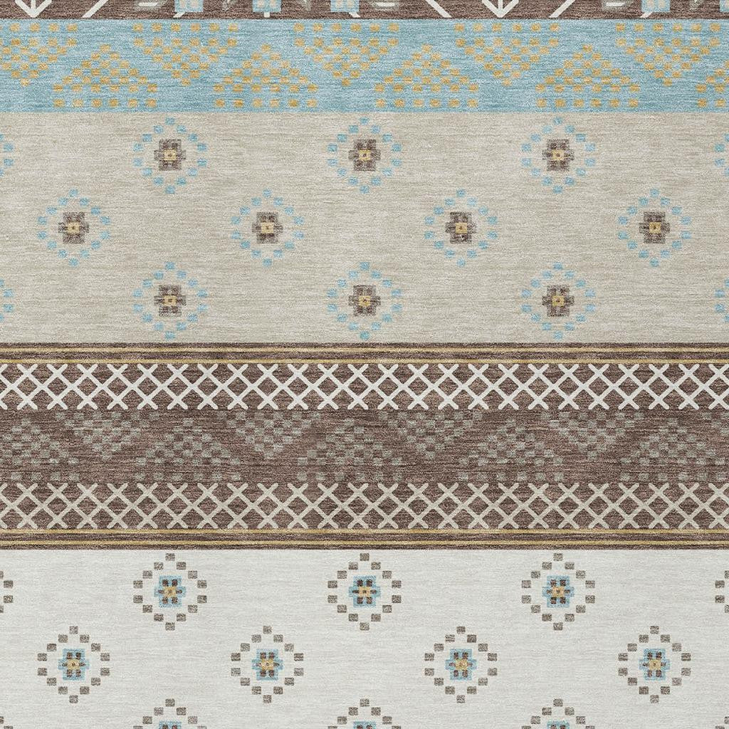 9' X 12' Chocolate And Green Striped Washable Indoor Outdoor Area Rug Homeroots Outdoor