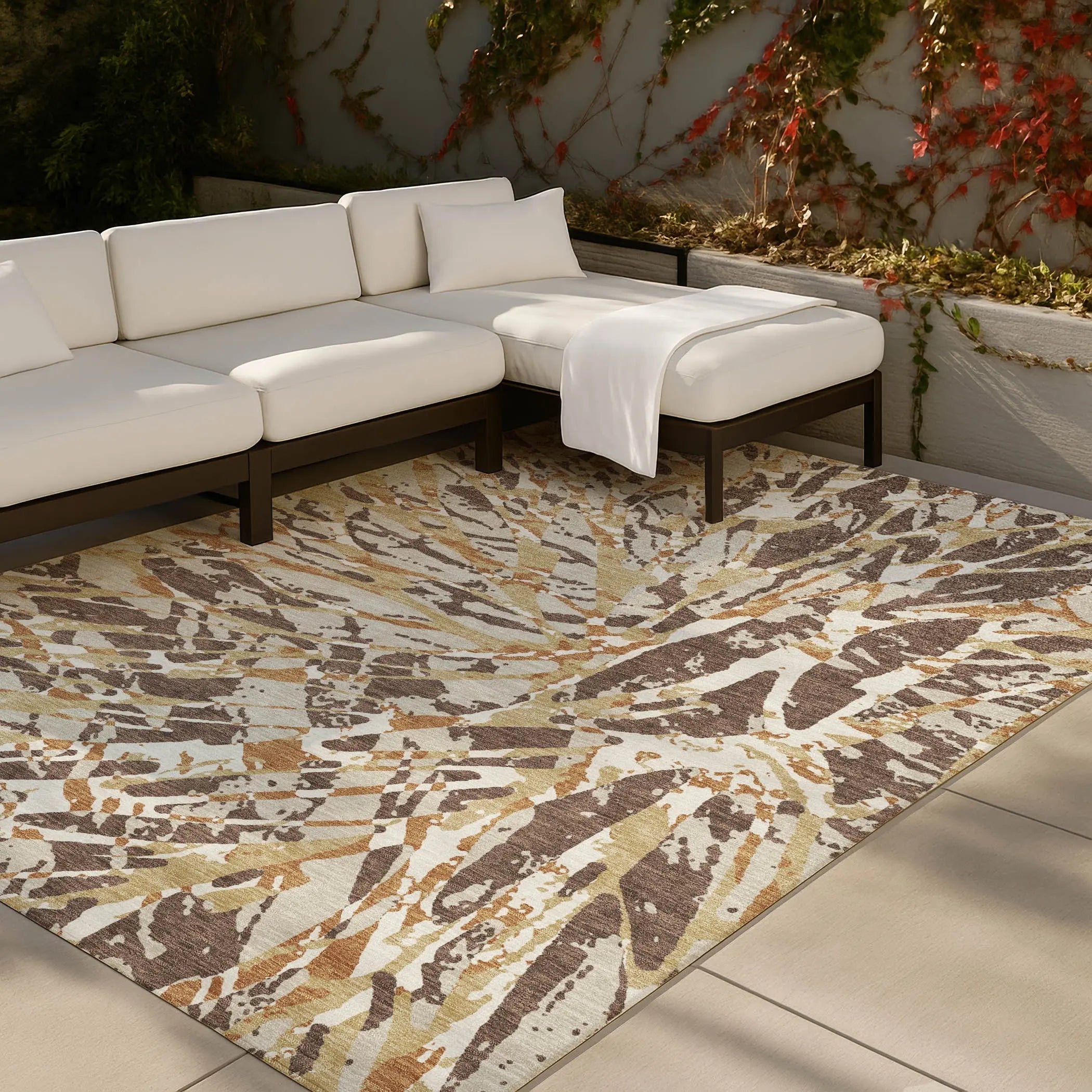 9' X 12' Chocolate And Ivory Abstract Washable Indoor Outdoor Area Rug Homeroots Outdoor