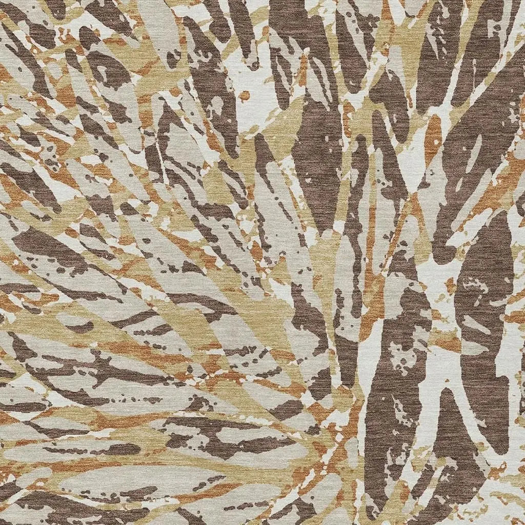 9' X 12' Chocolate And Ivory Abstract Washable Indoor Outdoor Area Rug Homeroots Outdoor