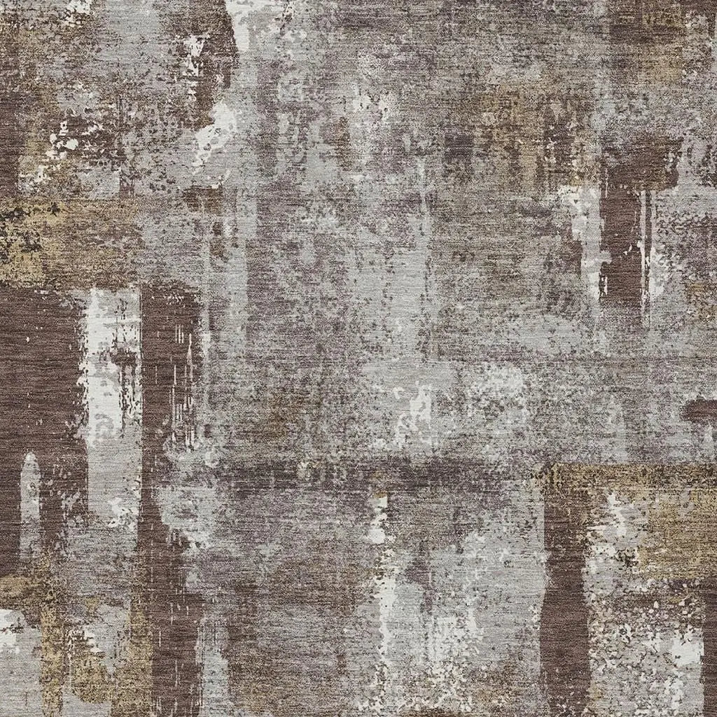 9' X 12' Chocolate And Ivory Abstract Washable Indoor Outdoor Area Rug Homeroots Outdoor