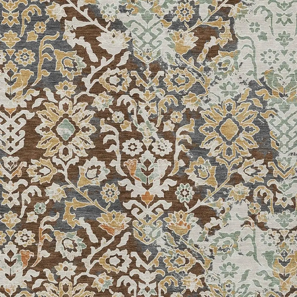 9' X 12' Chocolate And Ivory Geometric Washable Indoor Outdoor Area Rug Homeroots Outdoor