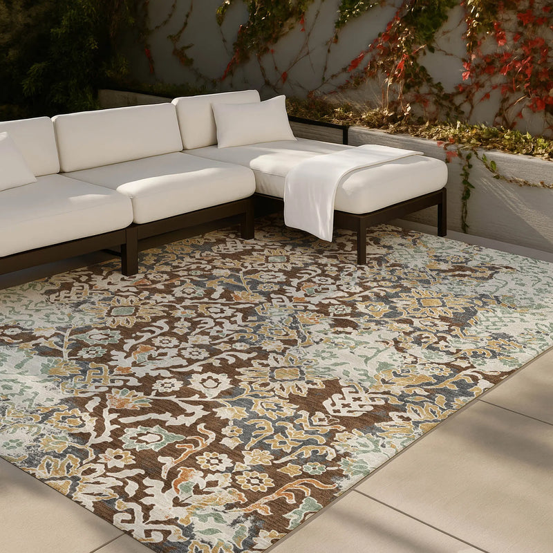 9' X 12' Chocolate And Ivory Geometric Washable Indoor Outdoor Area Rug Homeroots Outdoor