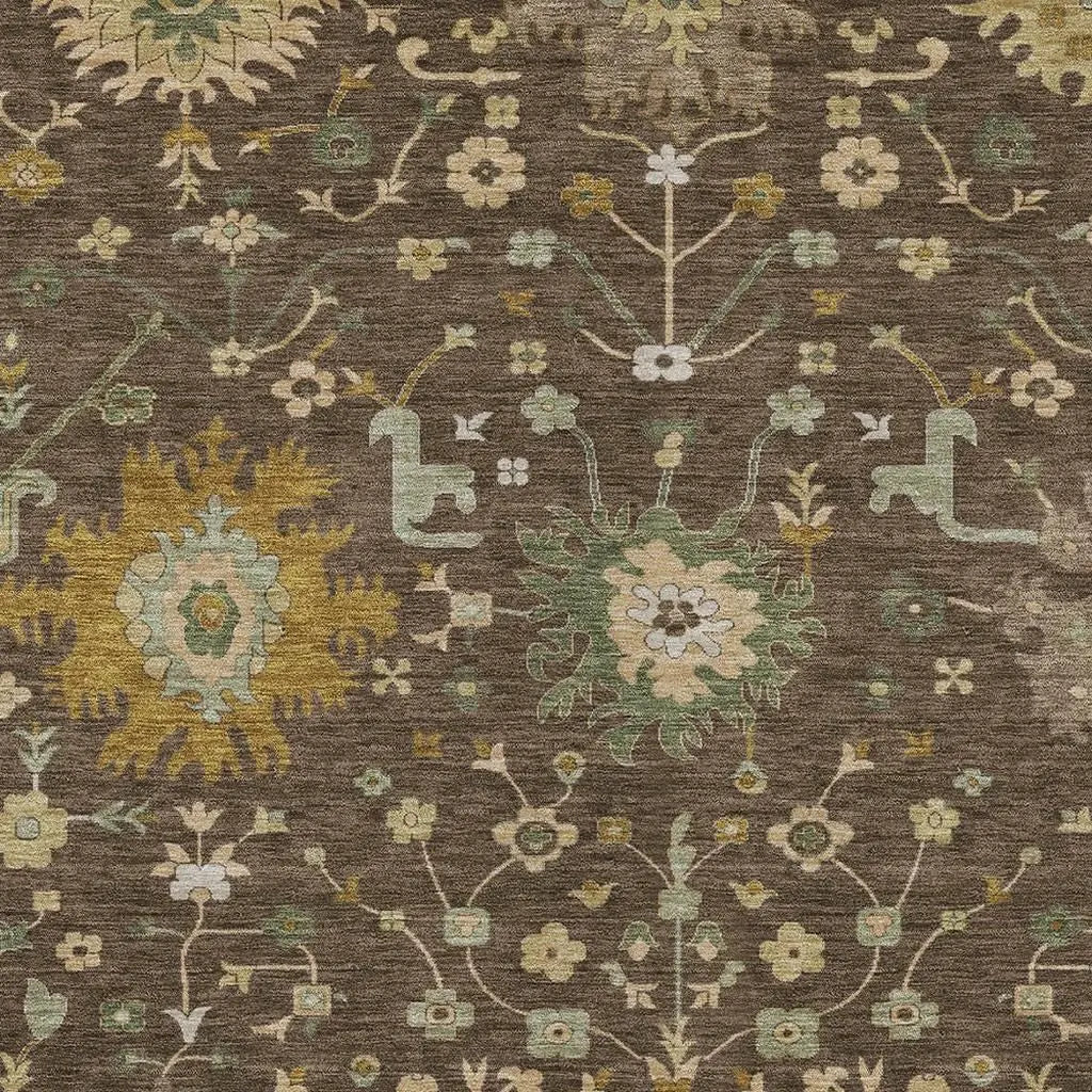 9' X 12' Chocolate And Olive Green Faux Bois Washable Indoor Outdoor Area Rug Homeroots Outdoor