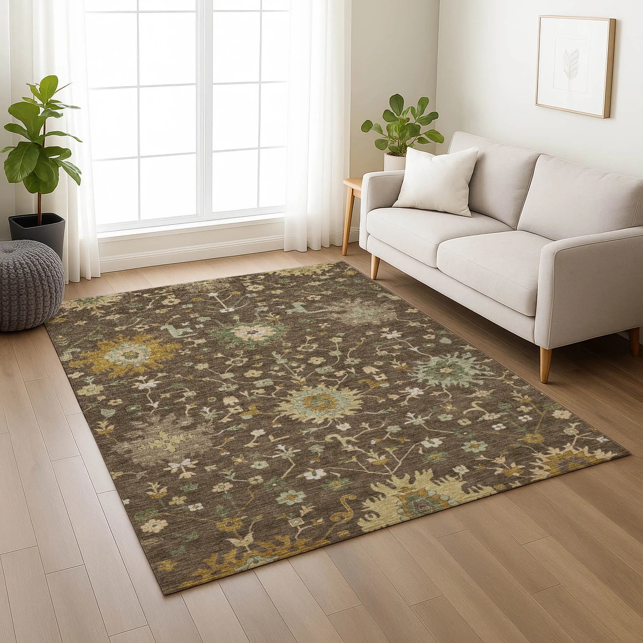 9' X 12' Chocolate And Olive Green Faux Bois Washable Indoor Outdoor Area Rug Homeroots Outdoor