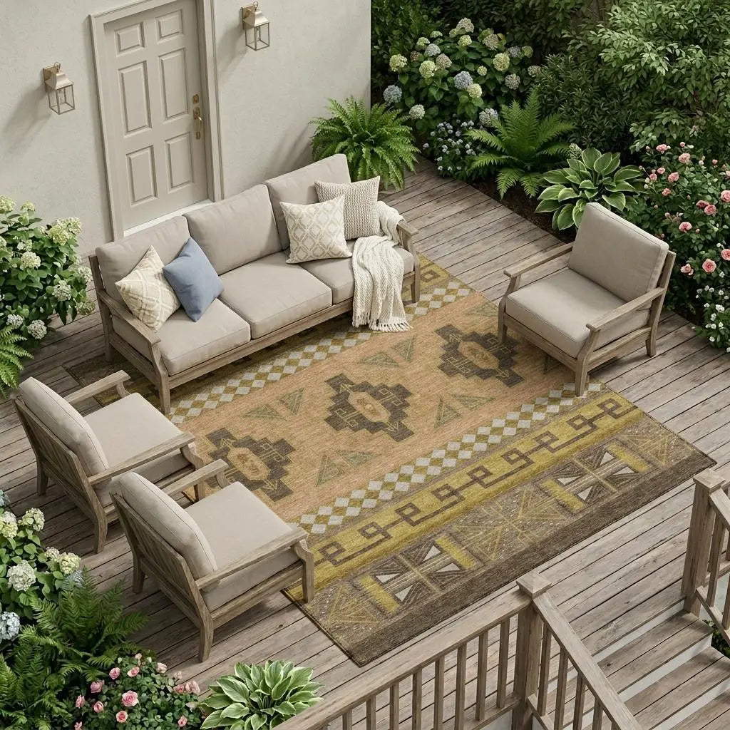 9' X 12' Chocolate And Olive Green Tribal Washable Indoor Outdoor Area Rug Homeroots Outdoor