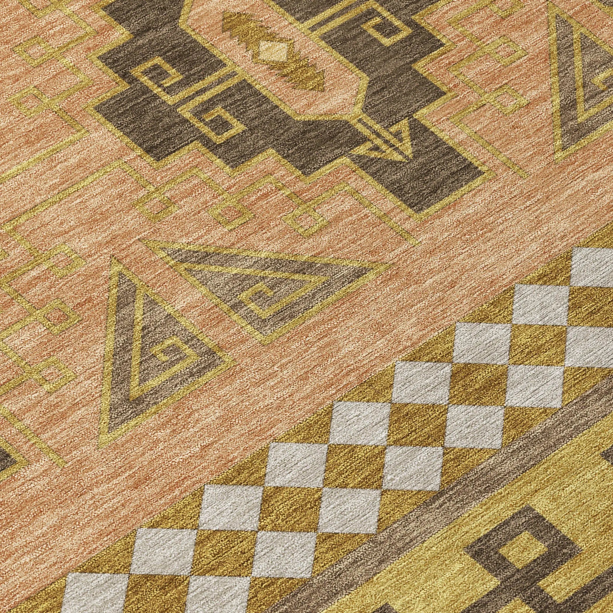 9' X 12' Chocolate And Olive Green Tribal Washable Indoor Outdoor Area Rug Homeroots Outdoor