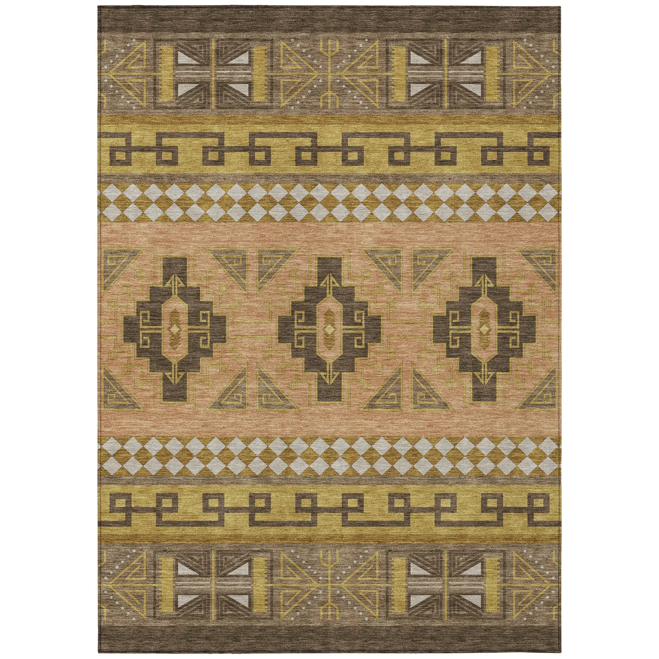 9' X 12' Chocolate And Olive Green Tribal Washable Indoor Outdoor Area Rug Homeroots Outdoor