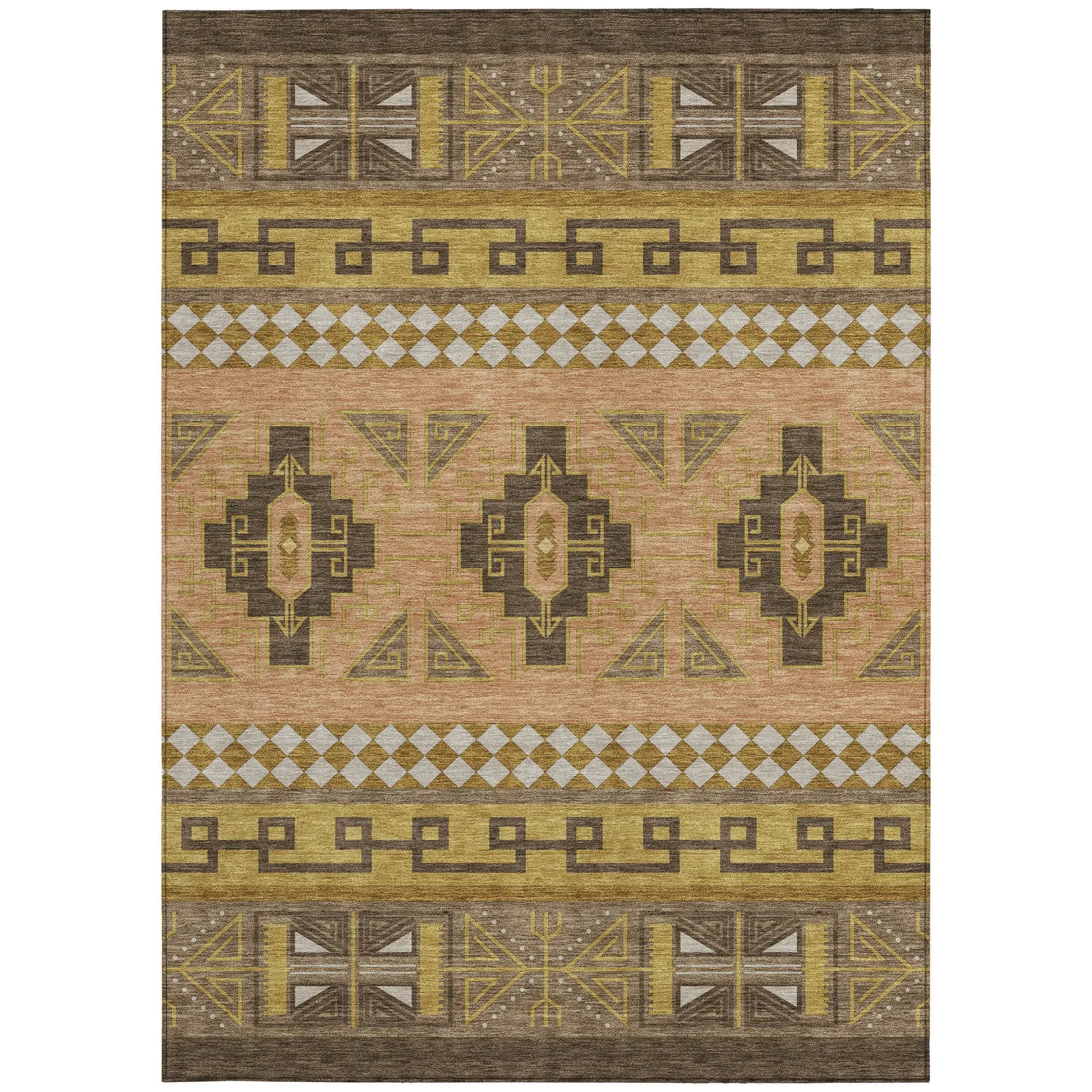 9' X 12' Chocolate And Olive Green Tribal Washable Indoor Outdoor Area Rug Homeroots Outdoor
