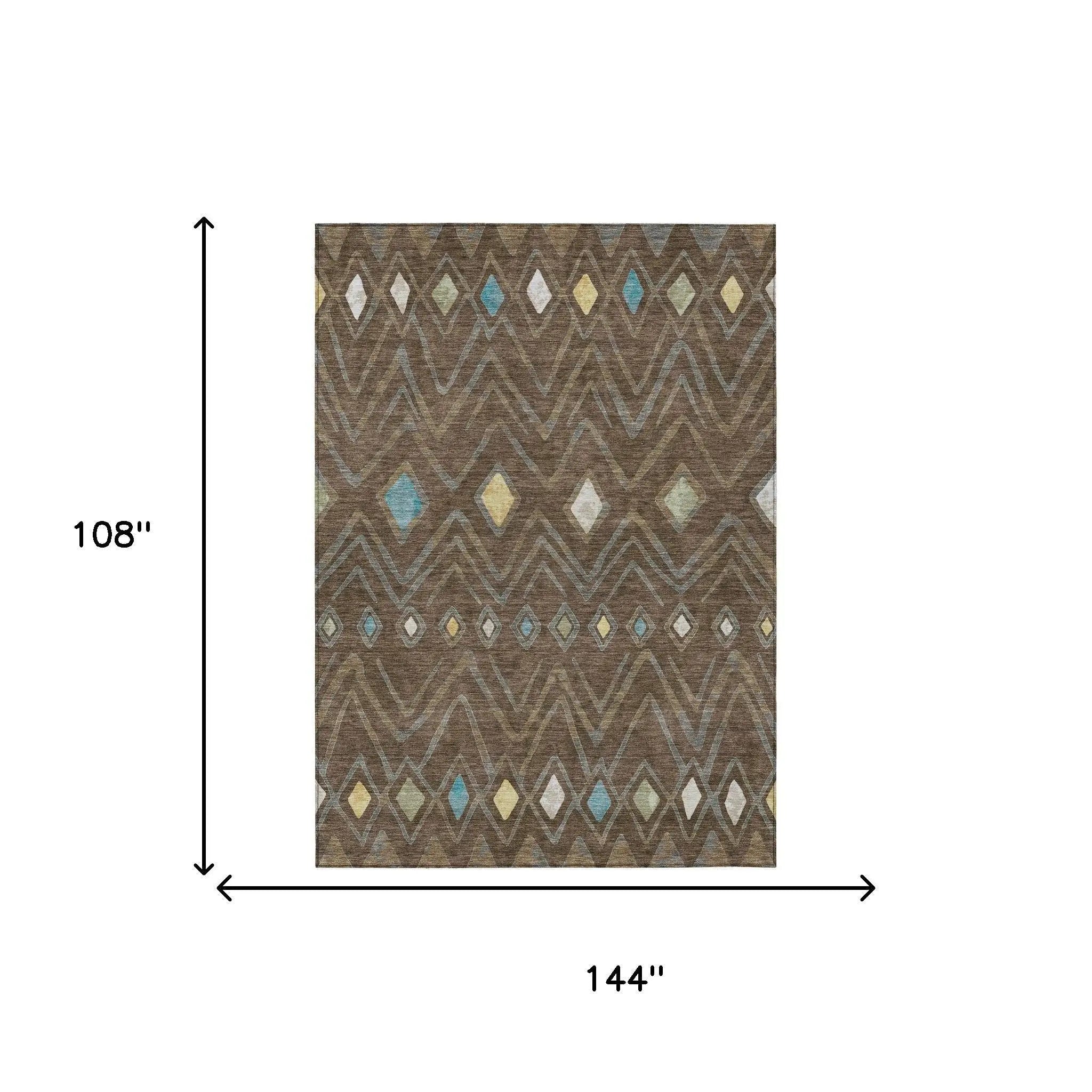9' X 12' Chocolate And Orange Geometric Washable Indoor Outdoor Area Rug Homeroots Outdoor