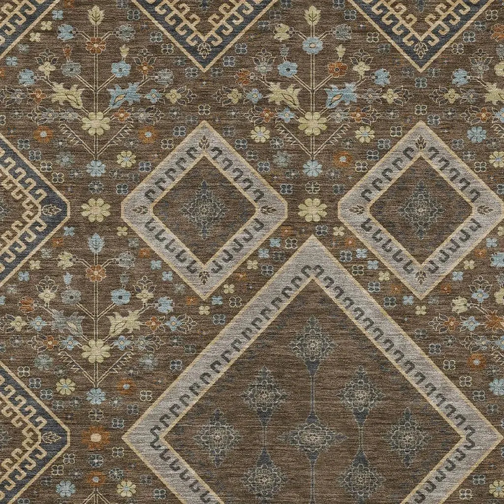 9' X 12' Chocolate And Orange Medallion Washable Indoor Outdoor Area Rug Homeroots Outdoor