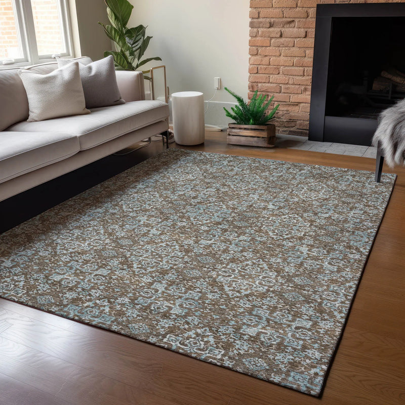 9' X 12' Chocolate And Pearl Oriental Washable Indoor Outdoor Area Rug Homeroots Outdoor