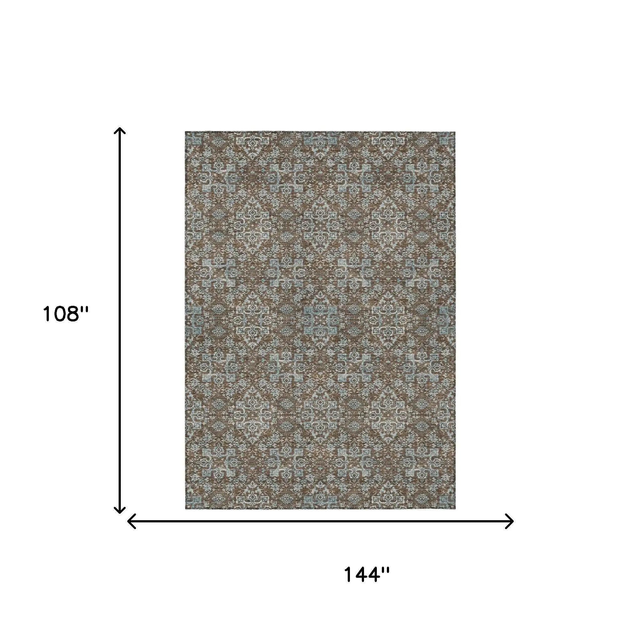 9' X 12' Chocolate And Pearl Oriental Washable Indoor Outdoor Area Rug Homeroots Outdoor