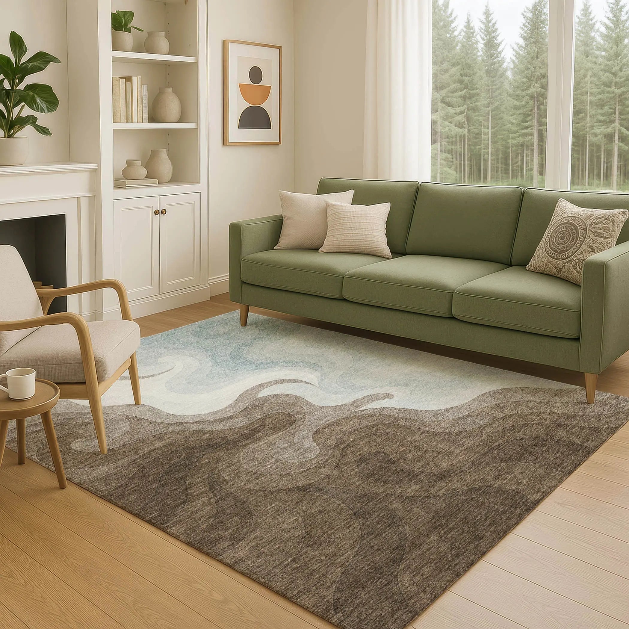 9' X 12' Chocolate And Sky Blue Abstract Washable Indoor Outdoor Area Rug Homeroots Outdoor