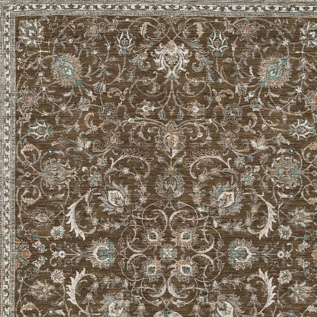 9' X 12' Chocolate And Taupe Botanical Leaves Washable Indoor Outdoor Area Rug Homeroots Outdoor