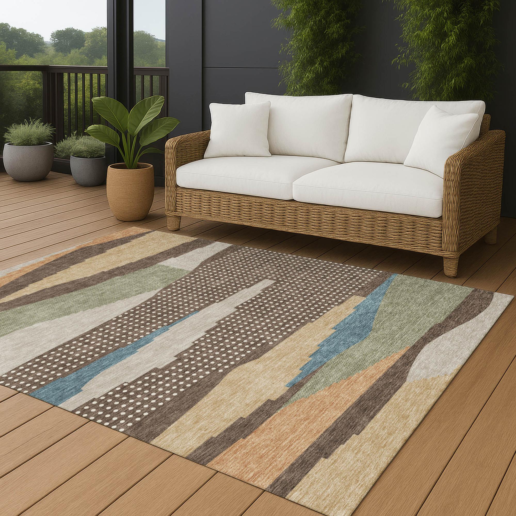 9' X 12' Coffee And Brown Abstract Washable Indoor Outdoor Area Rug Homeroots Outdoor