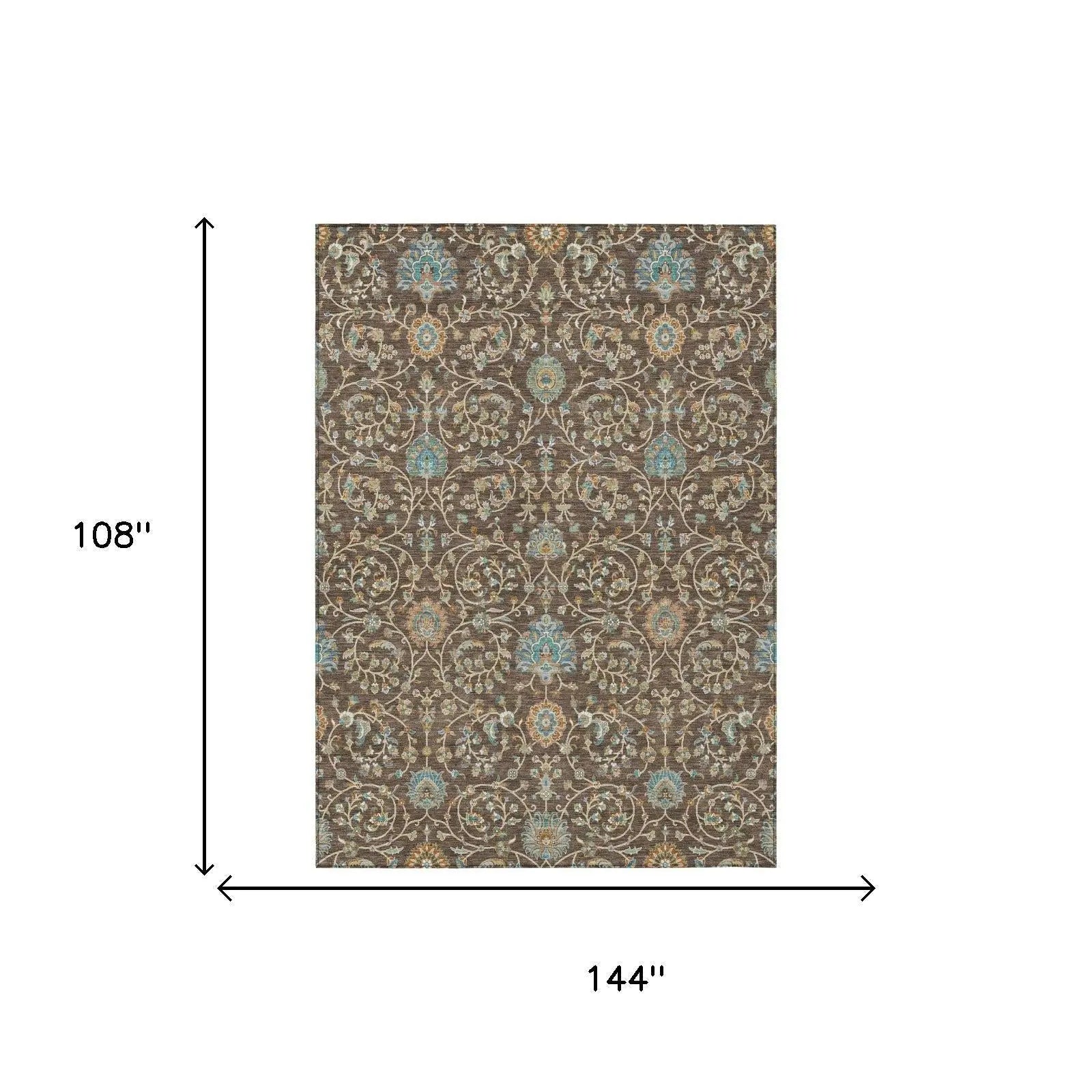 9' X 12' Coffee And Brown Floral Washable Indoor Outdoor Area Rug Homeroots Outdoor
