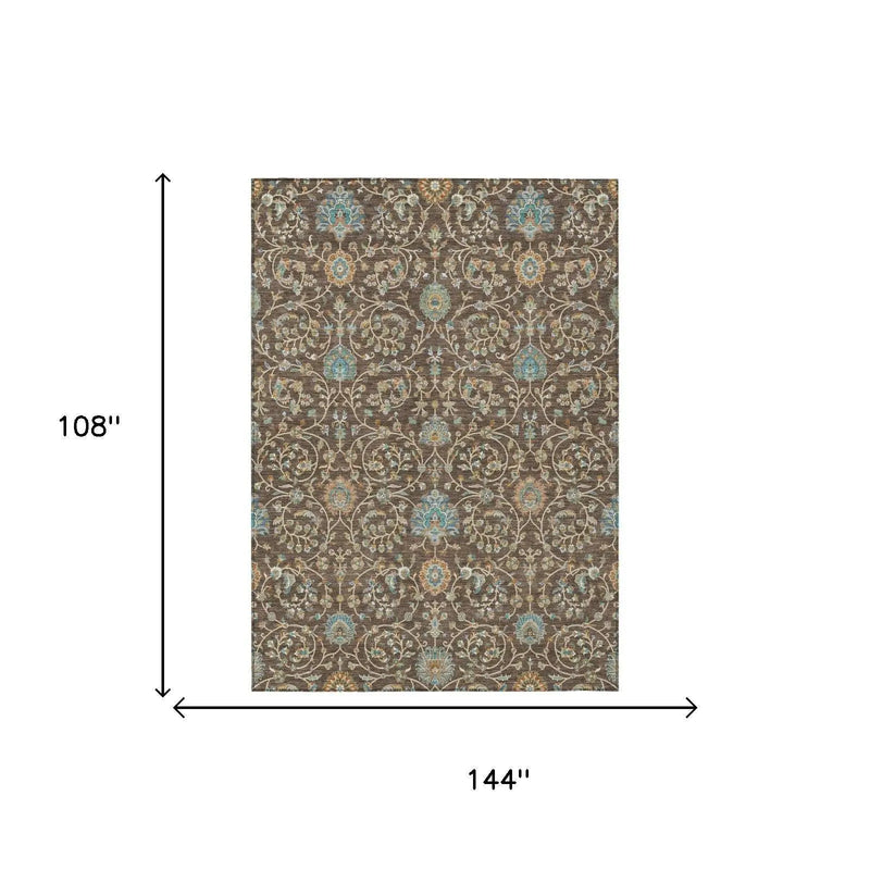 9' X 12' Coffee And Brown Floral Washable Indoor Outdoor Area Rug Homeroots Outdoor