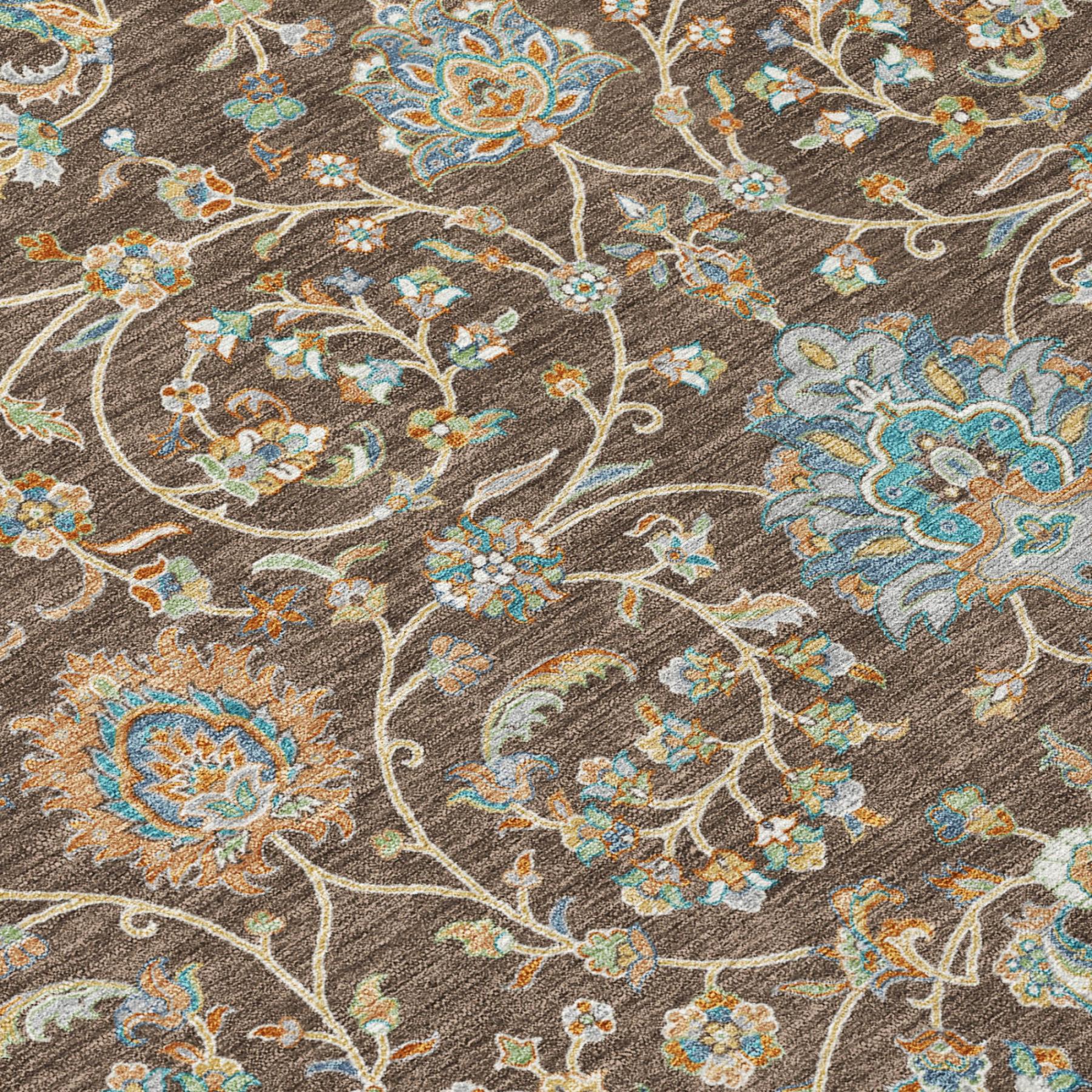 9' X 12' Coffee And Brown Floral Washable Indoor Outdoor Area Rug Homeroots Outdoor