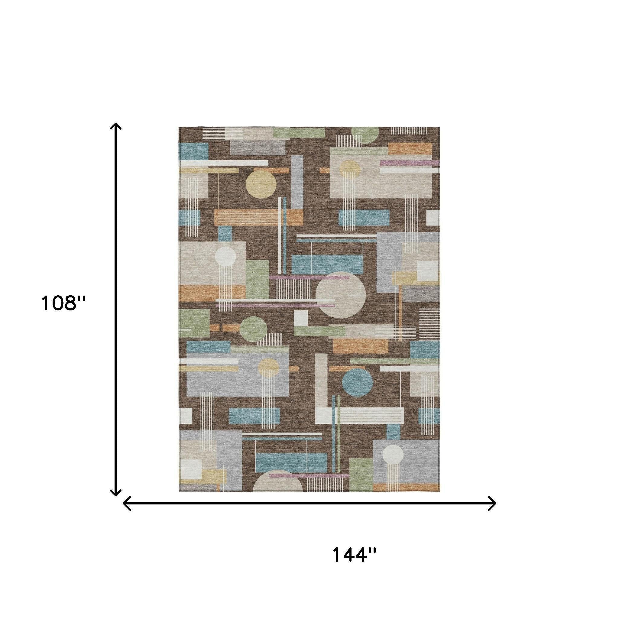 9' X 12' Coffee And Brown Geometric Washable Indoor Outdoor Area Rug Homeroots Outdoor