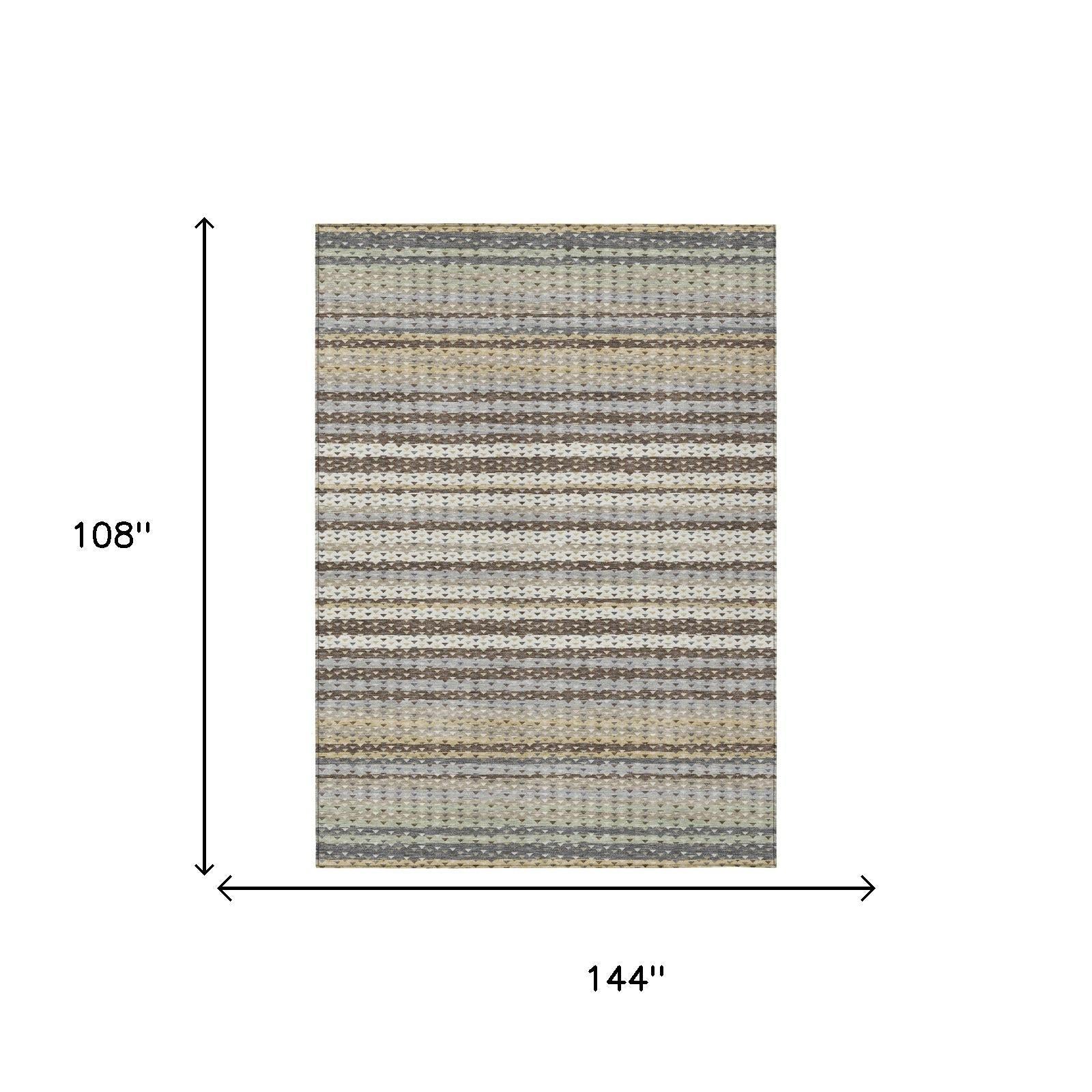 9' X 12' Coffee And Brown Striped Washable Indoor Outdoor Area Rug Homeroots Outdoor
