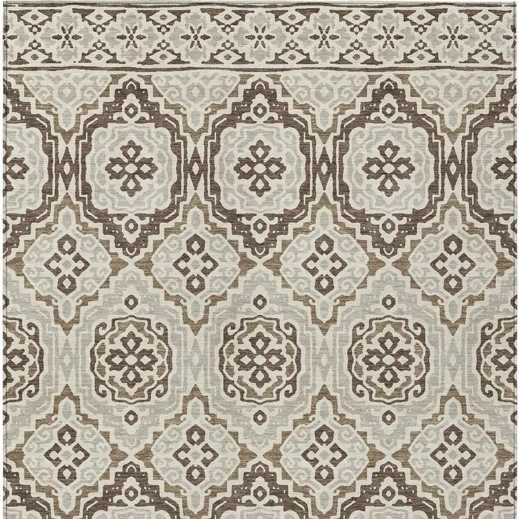 9' X 12' Coffee And Gray Tribal Washable Indoor Outdoor Area Rug Homeroots Outdoor