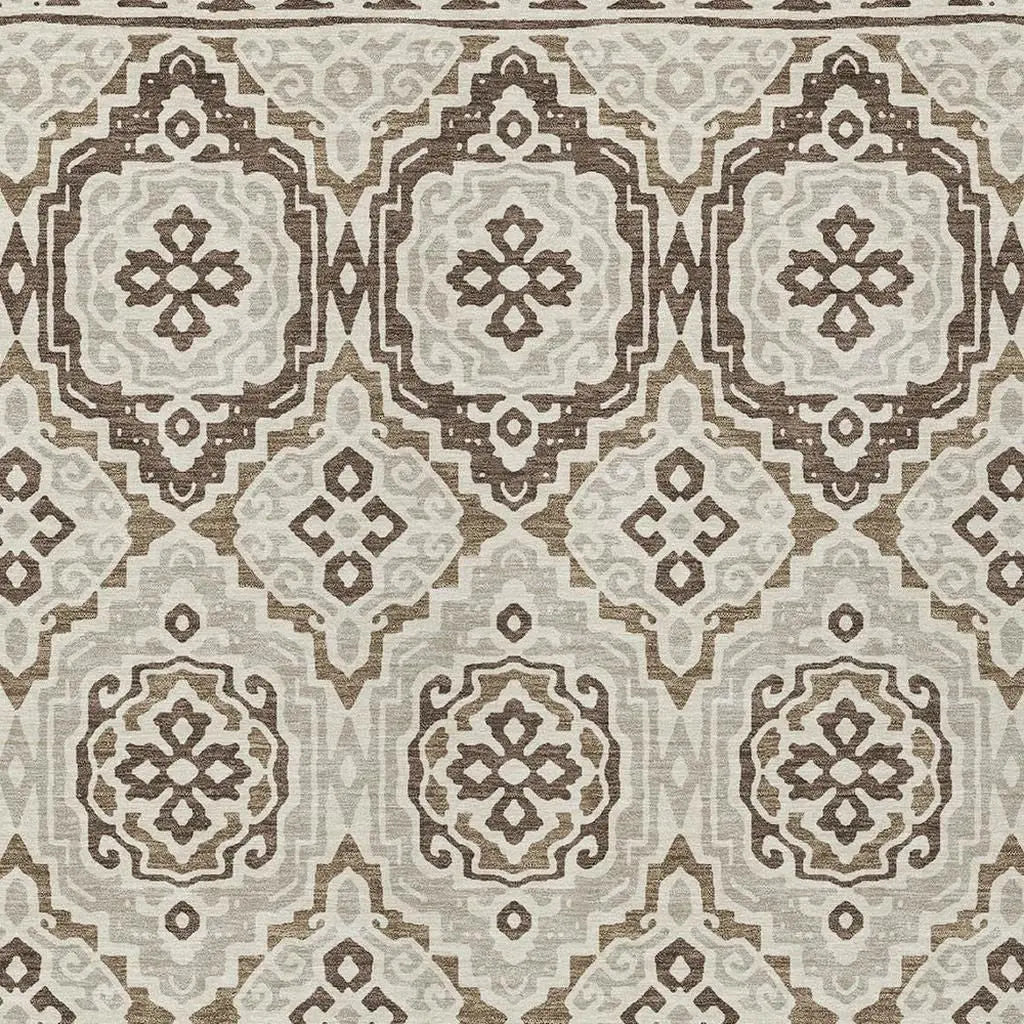 9' X 12' Coffee And Gray Tribal Washable Indoor Outdoor Area Rug Homeroots Outdoor
