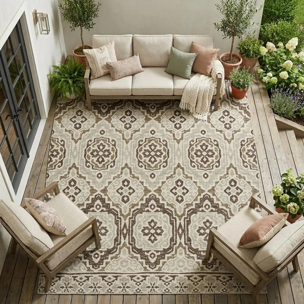 9' X 12' Coffee And Gray Tribal Washable Indoor Outdoor Area Rug Homeroots Outdoor