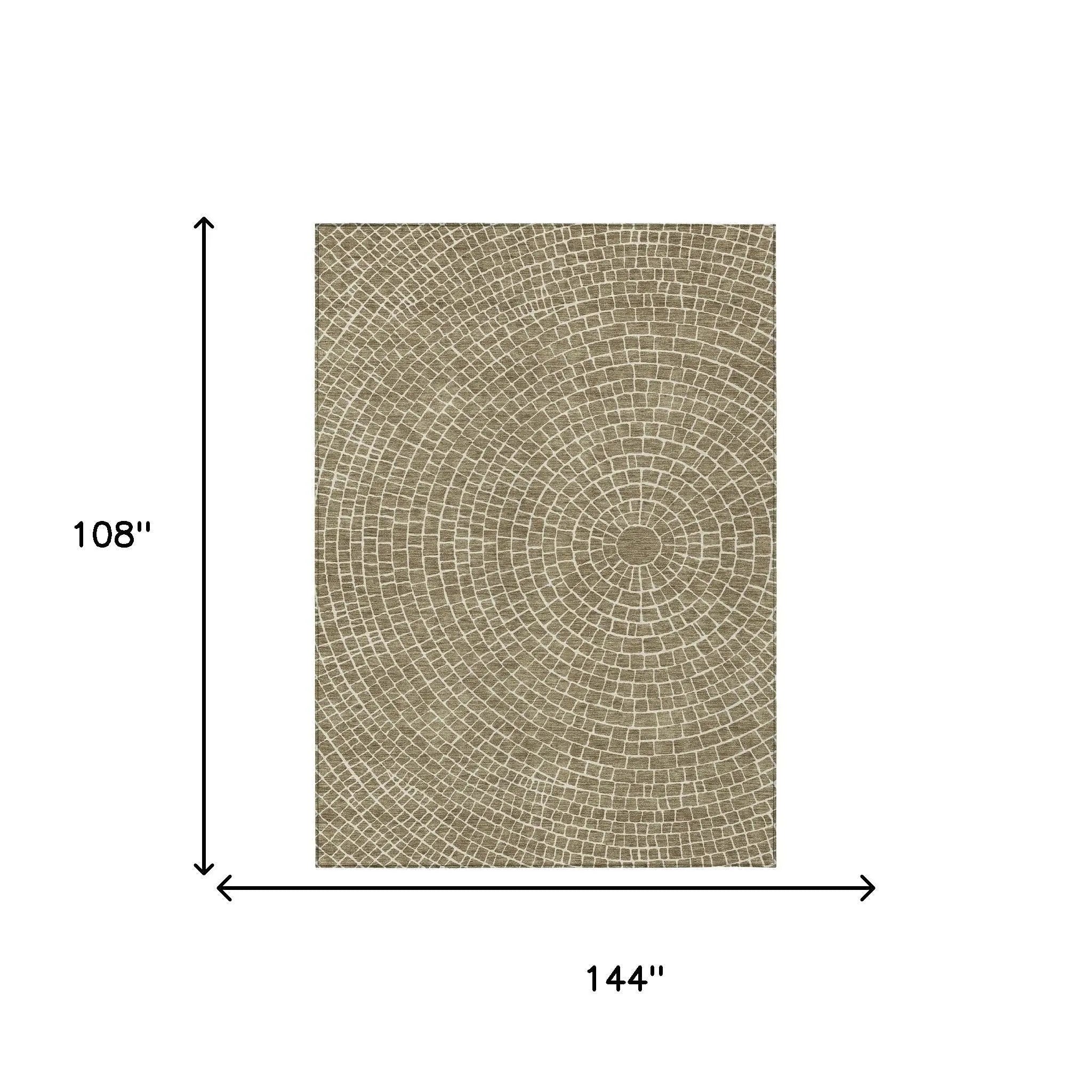 9' X 12' Coffee And Ivory Geometric Washable Indoor Outdoor Area Rug Homeroots Outdoor