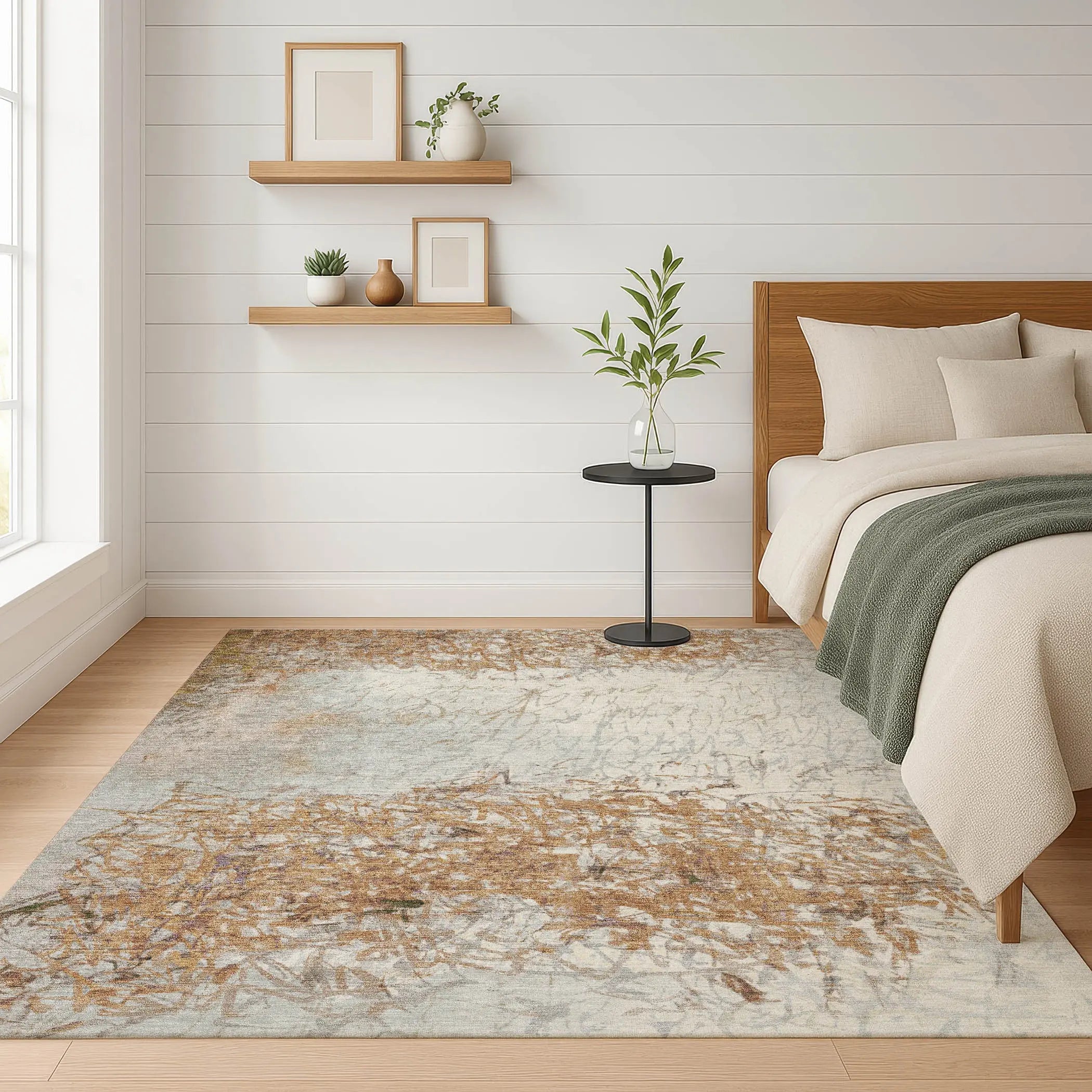 9' X 12' Copper And Beige Abstract Washable Indoor Outdoor Area Rug Homeroots Outdoor