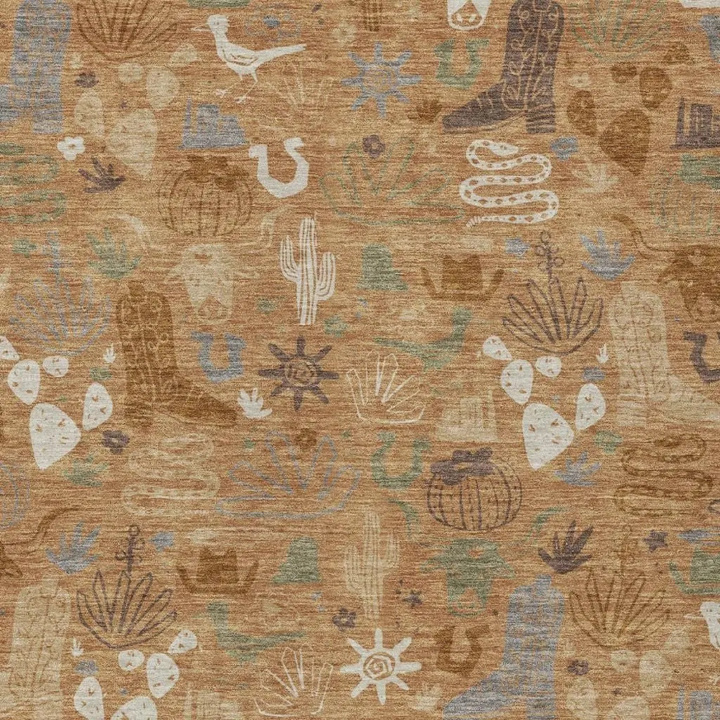 9' X 12' Copper And Beige Cactus Washable Indoor Outdoor Area Rug Homeroots Outdoor