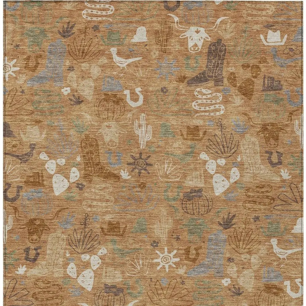 9' X 12' Copper And Beige Cactus Washable Indoor Outdoor Area Rug Homeroots Outdoor