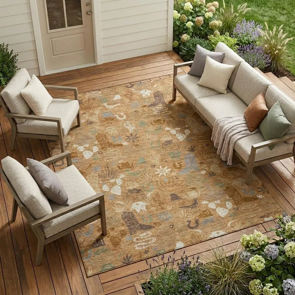 9' X 12' Copper And Beige Cactus Washable Indoor Outdoor Area Rug Homeroots Outdoor