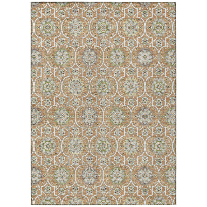 9' X 12' Copper And Beige Floral Medallion Washable Indoor Outdoor Area Rug Homeroots Outdoor
