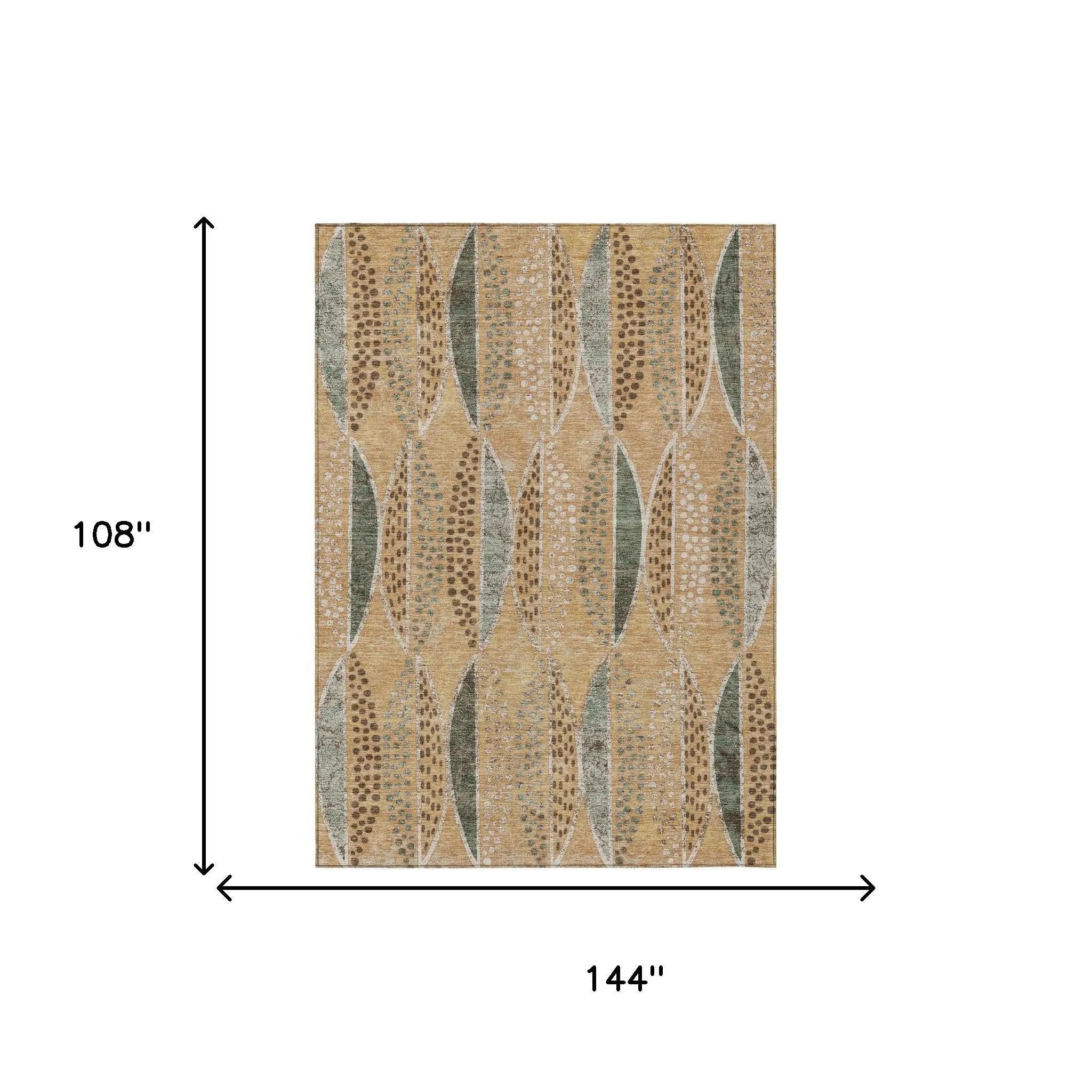 9' X 12' Copper And Beige Geometric Washable Indoor Outdoor Area Rug Homeroots Outdoor