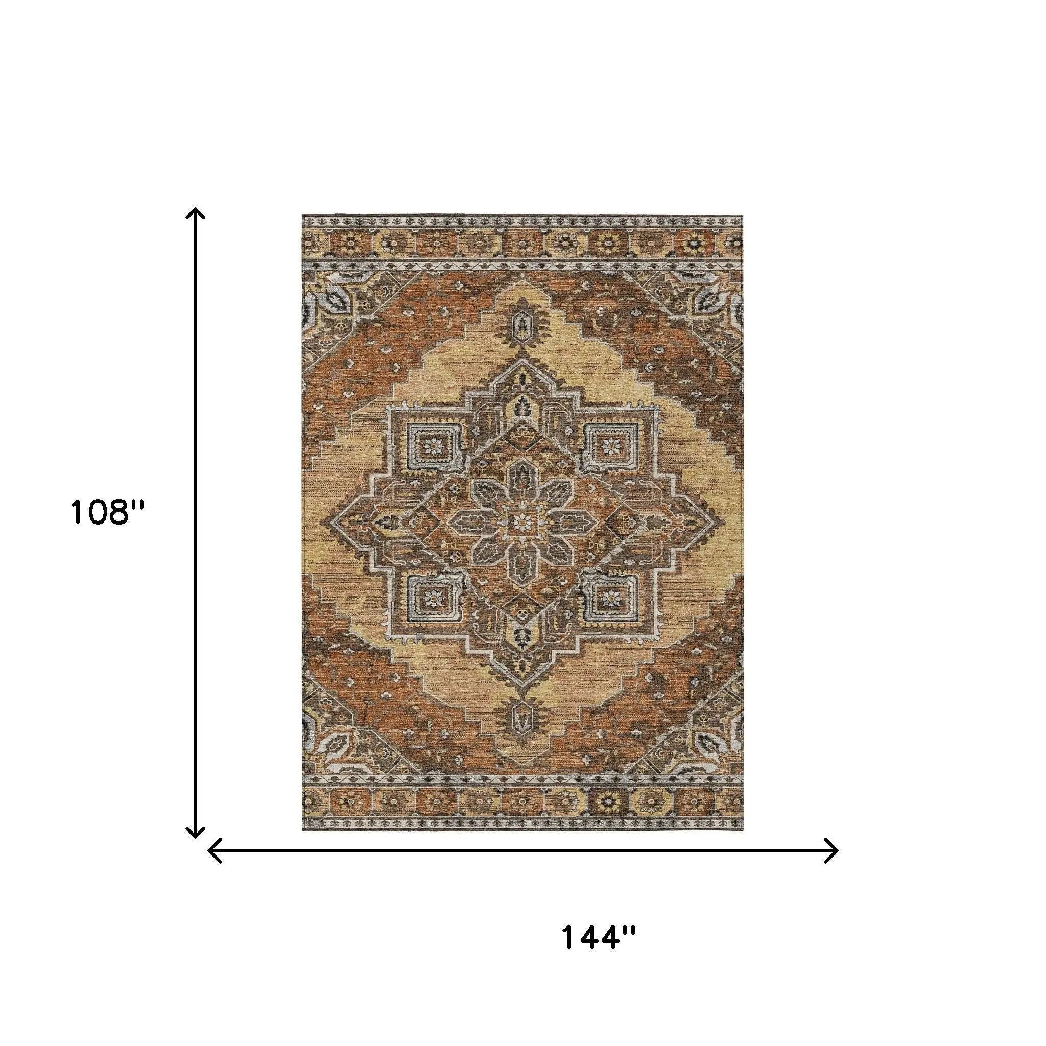 9' X 12' Copper And Beige Oriental Washable Indoor Outdoor Area Rug Homeroots Outdoor