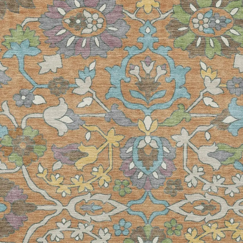 9' X 12' Copper And Blue Floral Washable Indoor Outdoor Area Rug Homeroots Outdoor