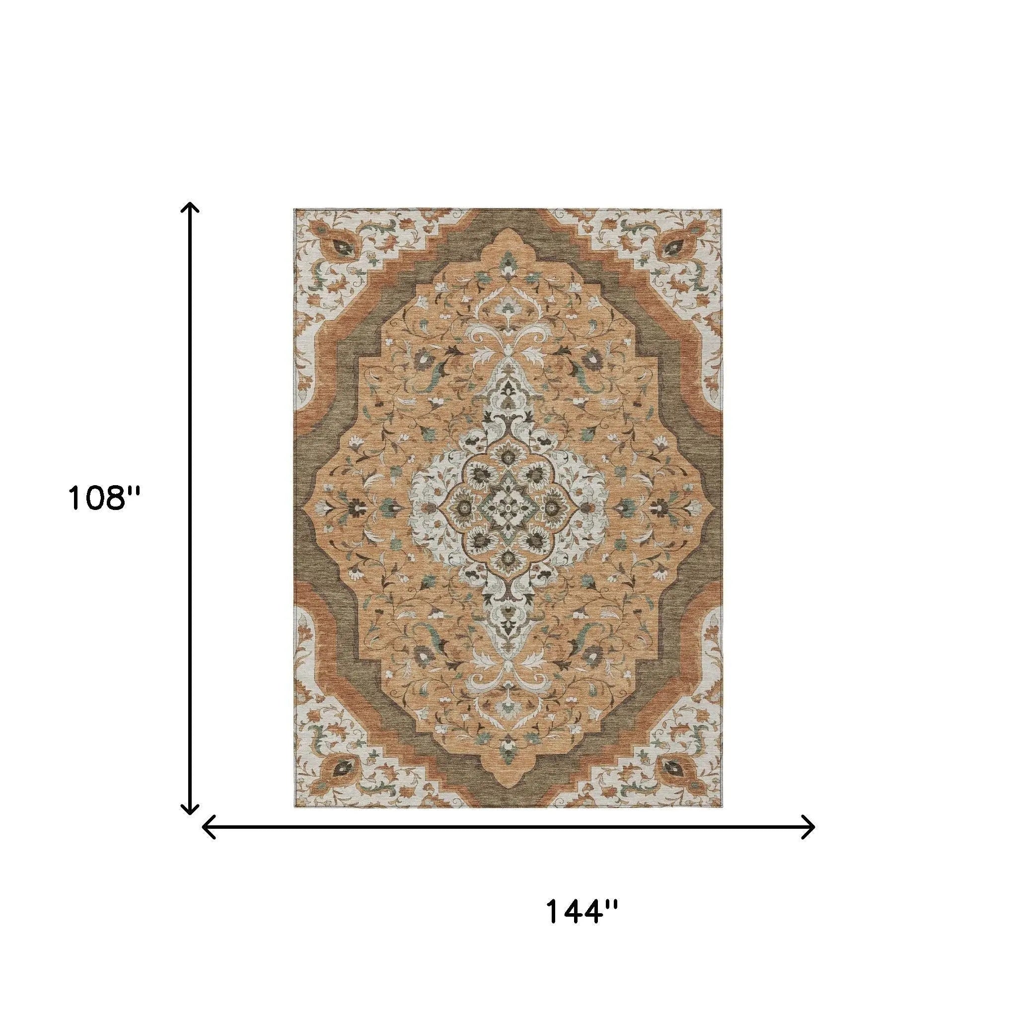 9' X 12' Copper And Blue Medallion Washable Indoor Outdoor Area Rug Homeroots Outdoor