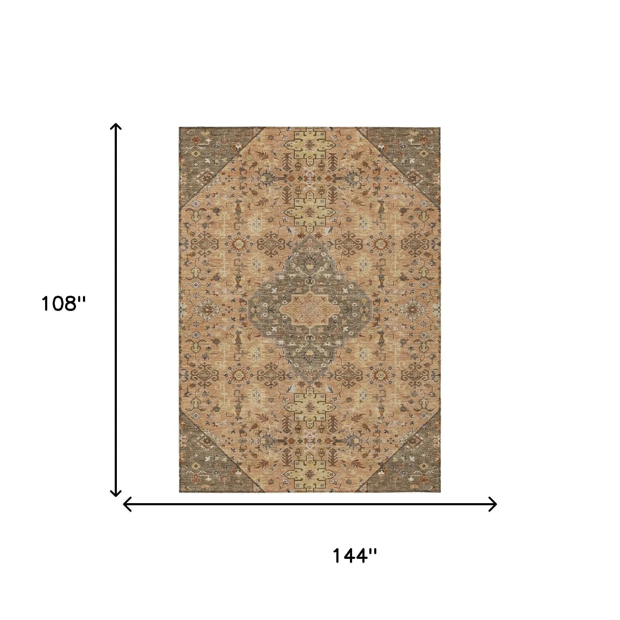 9' X 12' Copper And Blue Medallion Washable Indoor Outdoor Area Rug Homeroots Outdoor